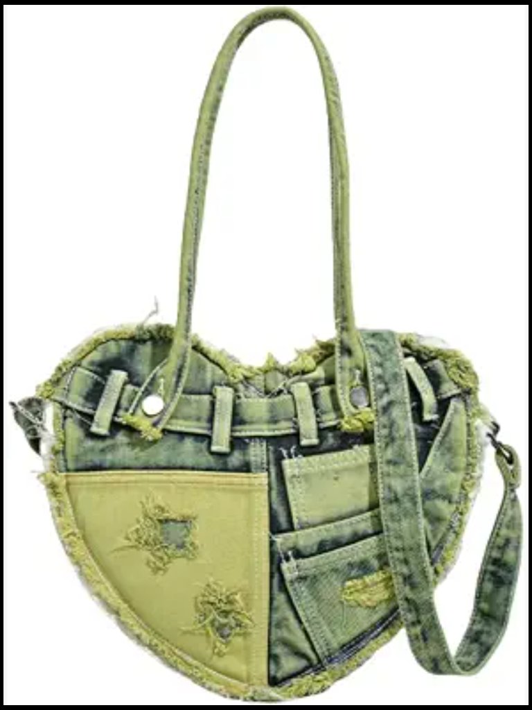 Heart Shaped Denim Purse Y2k Aesthetic Shoulder Bag Trendy Vintage Jeans Tote